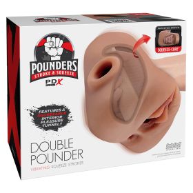 PDX Plus Double Pounder Vibrating Squeeze Stroker-Brown