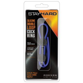 Stay Hard Silicone Double Loop Cock Ring (Option: Blue)