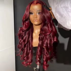 Body Wave Human Hair Wig 13x4 HD Burgundy Lace Front Wig Human Hair With Aligned Cuticle Brazilian Wig (Option: Burgundy-20inch)
