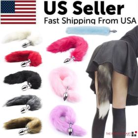 False Fox Tail With Metal Anal-Butt Plug Buttplug Cosplay Game Toy Games Romance (Color: Blue)